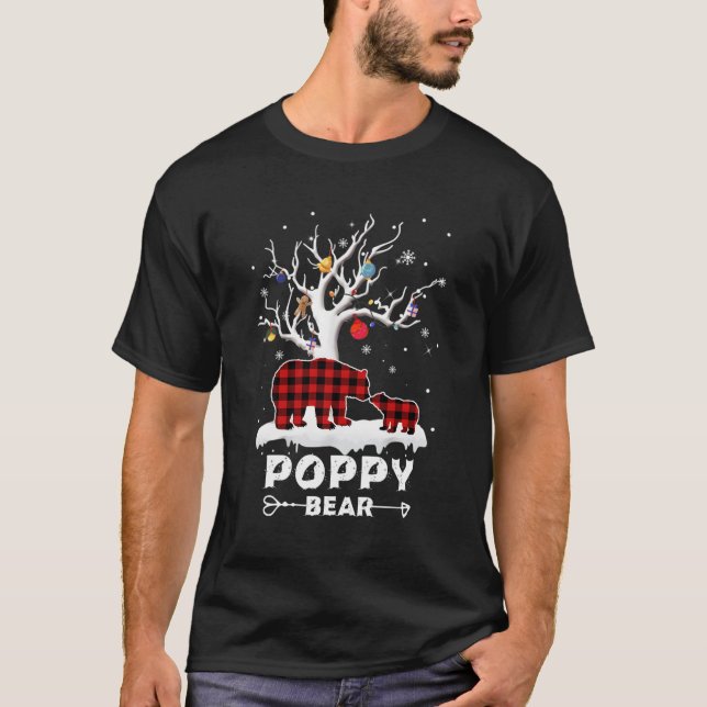 Poppy Bear Pajama Red Kariert Buffalo Familiengesc T-Shirt (Vorderseite)