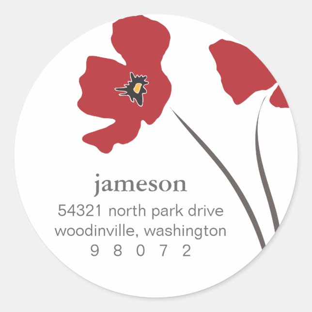 Poppy Blossom Round-Address-Label Runder Aufkleber (Vorderseite)