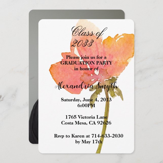 Poppy Blume Abschluss Ihr Foto Einladung (Vorne/Hinten)