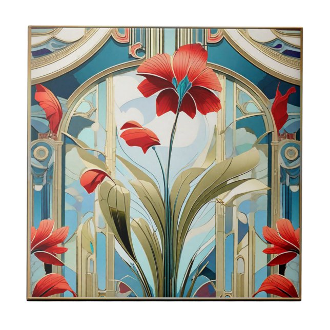 Poppy Blume Art Deco Design Keramik Tile Fliese (Vorderseite)