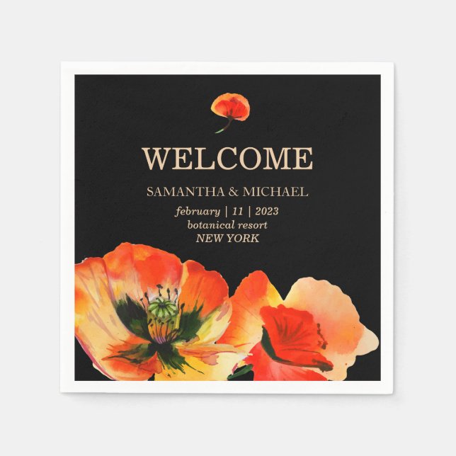 Poppy Blume Black Red Classic Wedding Serviette (Vorderseite)