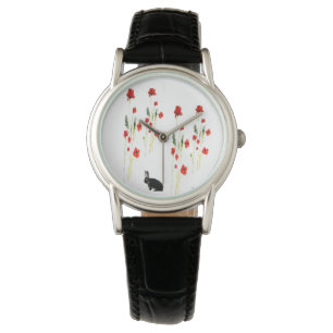 Poppy-Blume Kaninchen Armbanduhr