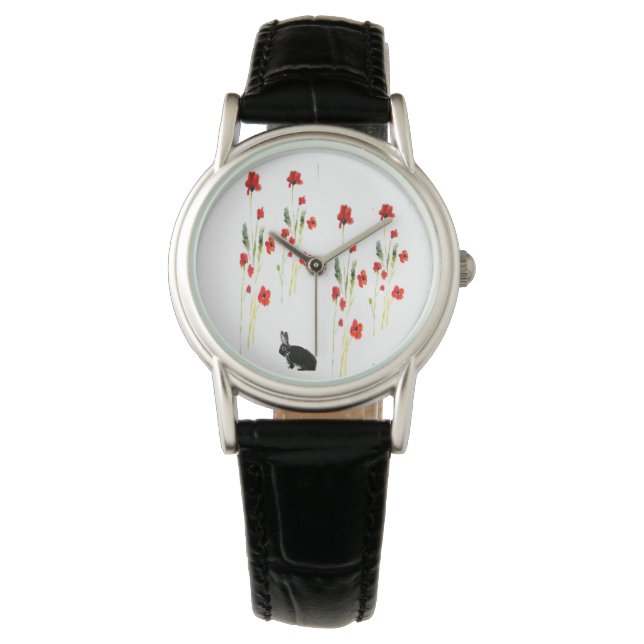 Poppy-Blume Kaninchen Armbanduhr (Vorderseite)