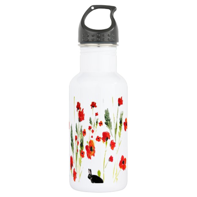 Poppy-Blume Kaninchen Edelstahlflasche (Vorderseite)