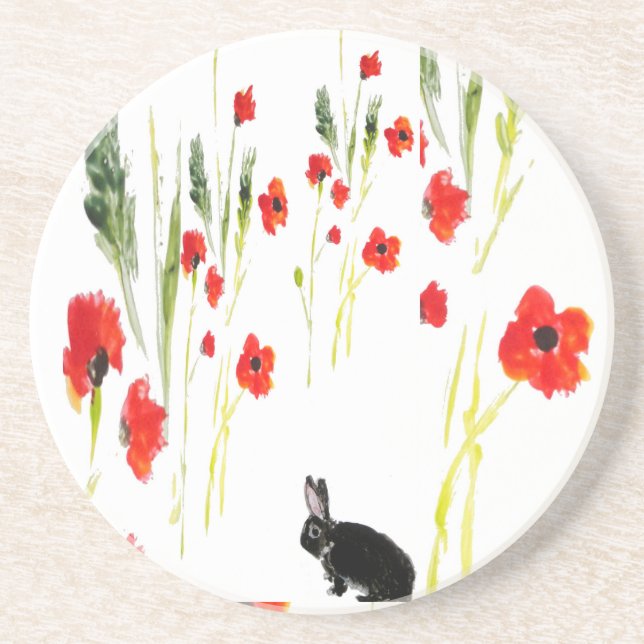 Poppy-Blume Kaninchen Getränkeuntersetzer (Vorne)