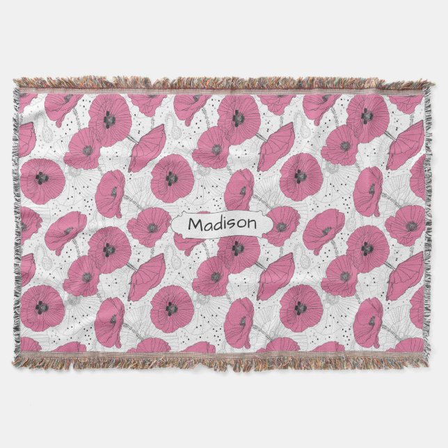 Poppy Blume Muster individuelle Name Decke werfen (Vorderseite)