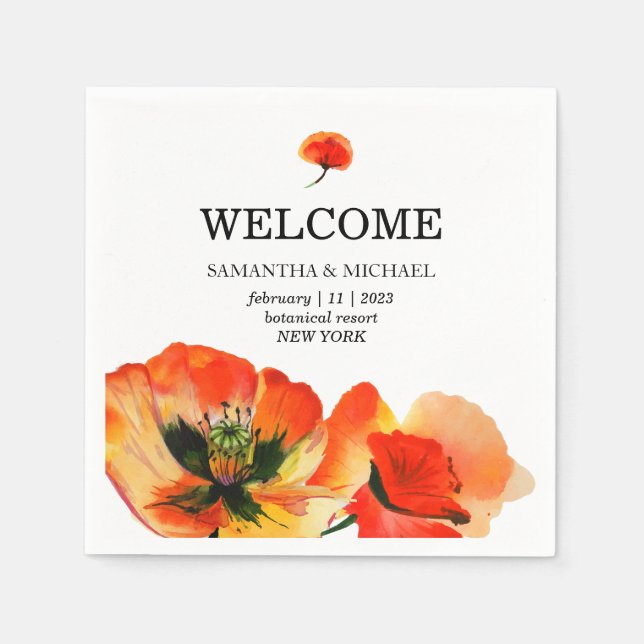 Poppy Blume Red Classic Wedding Serviette (Vorderseite)