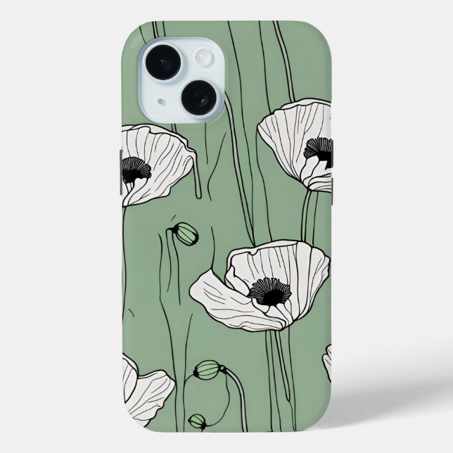 Poppy-Blume zeichnete grüne Blumenkiste Case-Mate iPhone Hülle (Rückseite)