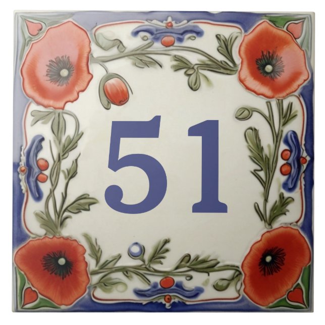 Poppy Blumenstor Hausnummer Schild Tafel Fliese (Vorderseite)