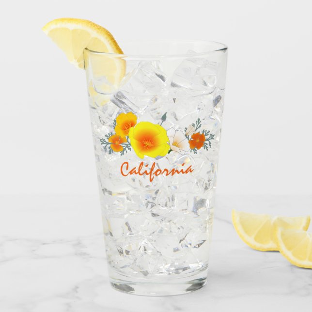 Poppy Bouquet mit kalifornischem Text-Glass-Cup Glas (Vorderseite Ice)