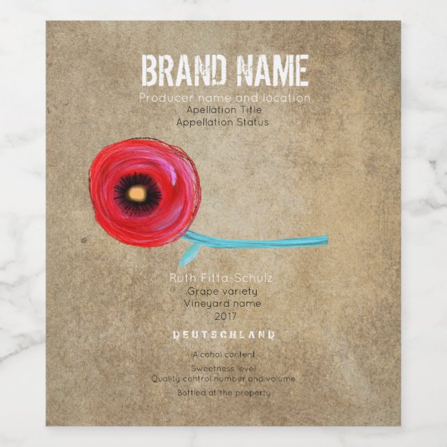 Poppy Bride Wedding Weinetikett (Einzelnes Label)
