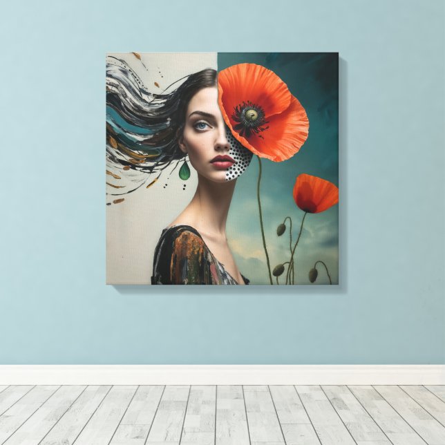 Poppy Collage Portrait Leinwanddruck (Insitu (Holzboden))