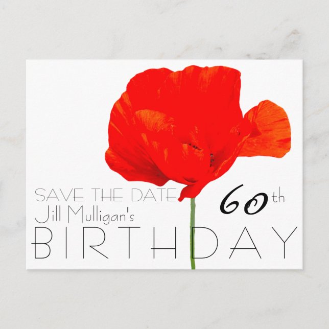 POPPY Collection 60. Geburtstag Save the Date Ankündigungspostkarte (Vorderseite)