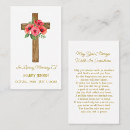 Poppy Cross Memorial Funeral Prayer Card Visitenkarte