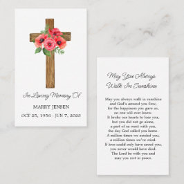 Poppy Cross Memorial Funeral Prayer Card Visitenkarte