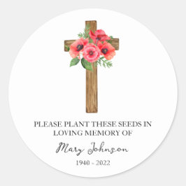 Poppy Cross Memorial Funeral Seed Packet Runder Aufkleber