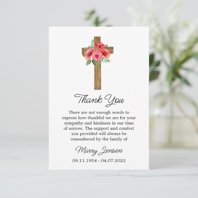 Poppy Cross Sympathy Thank You Card Dankeskarte (Stehend Vorderseite)