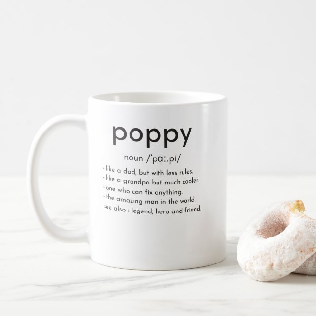 Poppy Definition lustige Großvater Vater Tag Kaffeetasse (Mit Donut)