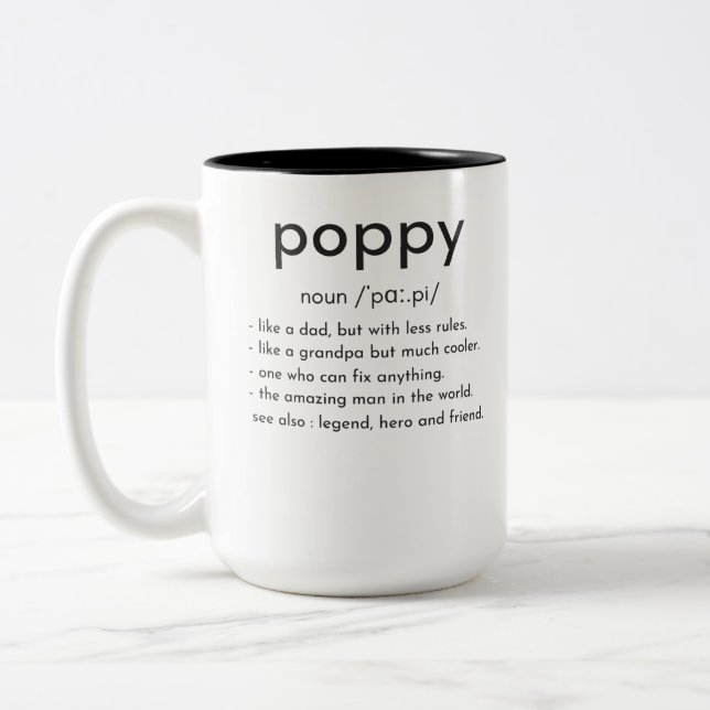 Poppy Definition lustige Großvater Vater Tag Zweifarbige Tasse (Links)
