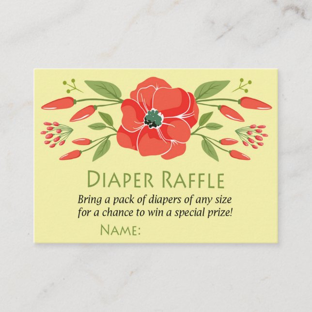 Poppy Diaper Raffelkarten Platzkarte (Vorderseite)