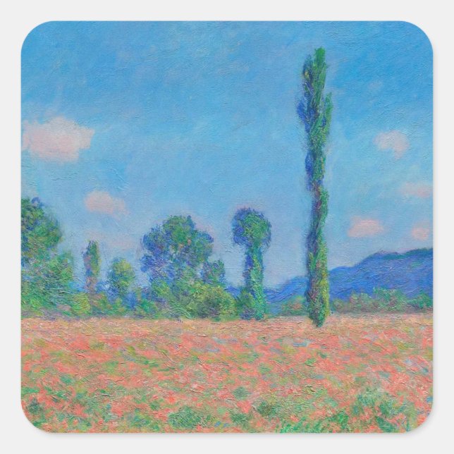 Poppy Field, Giverny (1891) Claude Monet Kunstgewe Quadratischer Aufkleber (Vorderseite)