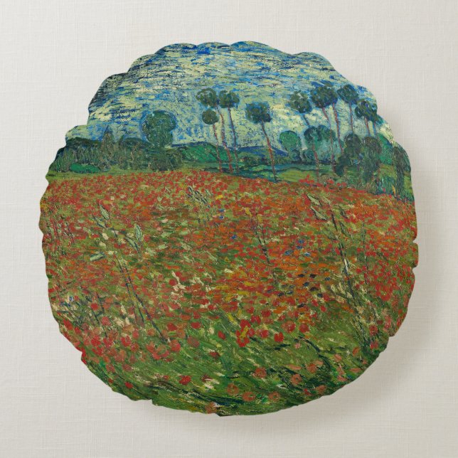 Poppy Field - Vincent van Gogh Rundes Kissen (Vorderseite)