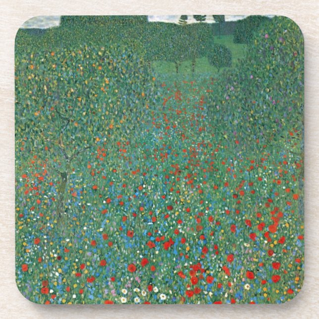 Poppy Field von Gustav Klimt, Vintager Jugendstil Getränkeuntersetzer (Vorderseite)
