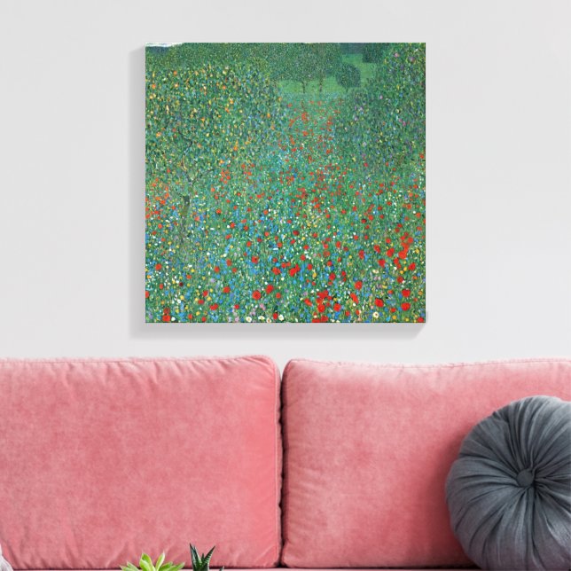 Poppy Field von Gustav Klimt, Vintager Jugendstil Leinwanddruck (Insitu (Wohnzimmer))