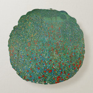 Poppy Field von Gustav Klimt, Vintager Jugendstil Rundes Kissen