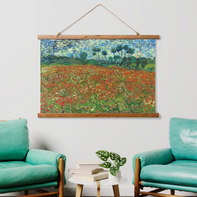 Poppy Field von Vincent Van Gogh Wandteppich Mit Holzrahmen (Wohnzimmer)
