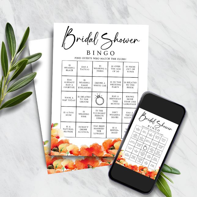 Poppy Finden Sie das Brautparty Bingo Game Einladung (Poppy Find the Guest Bridal Shower Bingo Game)