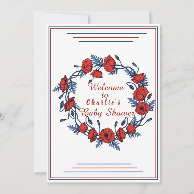 Poppy Floral Baby Dusche Begrüßungszeichen Einladung (Vorderseite)