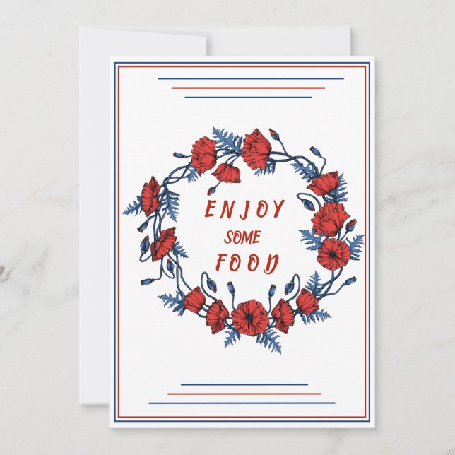 Poppy Floral Baby Dusche Genießen Sie etwas zu ess Einladung (Vorderseite)