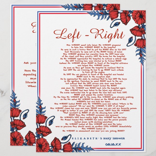 Poppy Floral Baby Dusche Links - rechts (Vorne/Hinten)