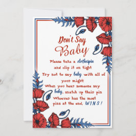 Poppy Floral Baby Shower nicht Say Baby-Zeichen Einladung