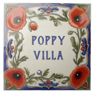 Poppy Floral Custom House Name Plate Schild Plaque Fliese
