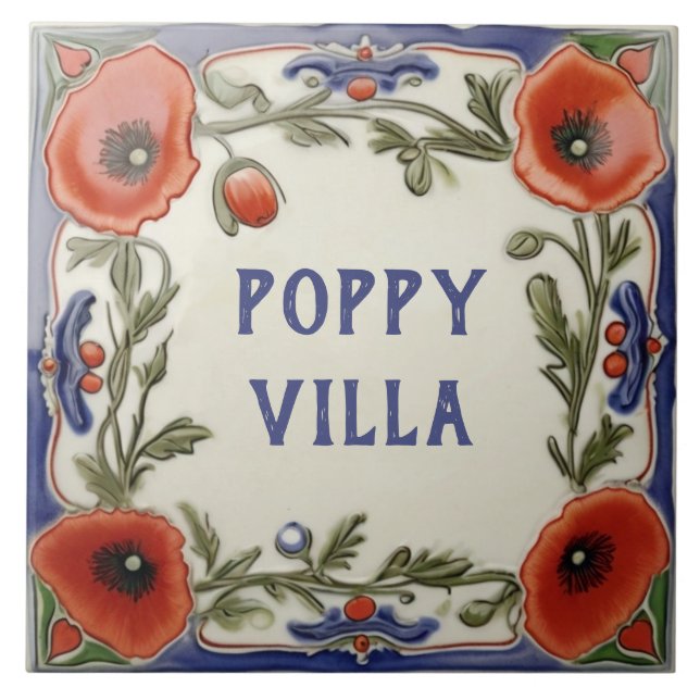 Poppy Floral Custom House Name Plate Schild Plaque Fliese (Vorderseite)