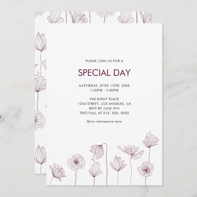 Poppy Floral Party Einladung für Jede Anlässe (Vorne/Hinten)