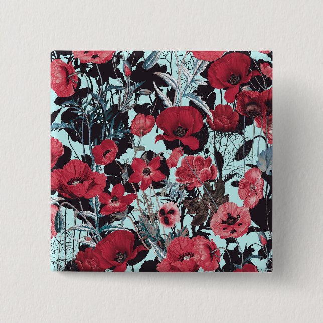 Poppy Floral Pattern Button (Vorderseite)