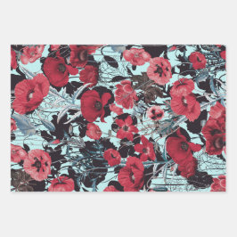 Poppy Floral Pattern Geschenkpapier Set