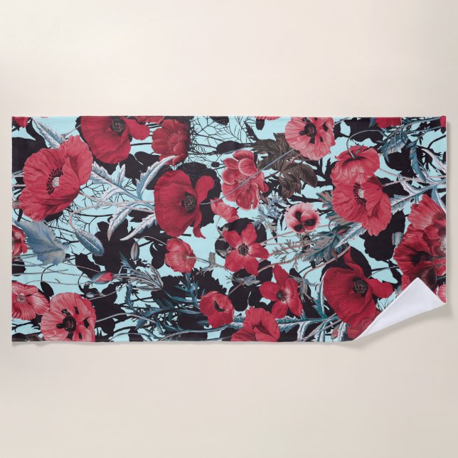 Poppy Floral Pattern Strandtuch (Vorderseite)