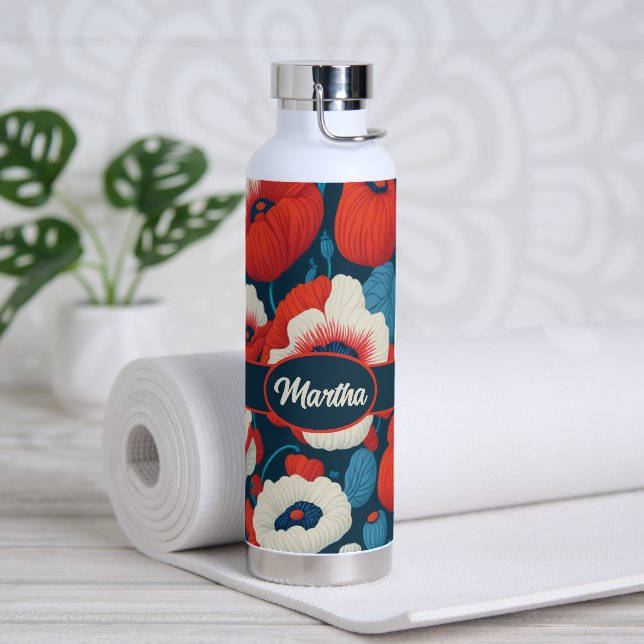 Poppy Floral Pattern Trinkflasche (Yoga)