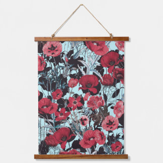 Poppy Floral Pattern Wandteppich Mit Holzrahmen