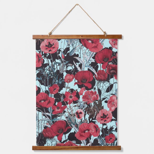 Poppy Floral Pattern Wandteppich Mit Holzrahmen (Vorderseite)