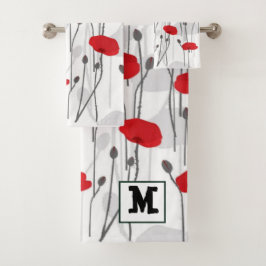 Poppy flower gift botanical pretty monogram badhandtuch set