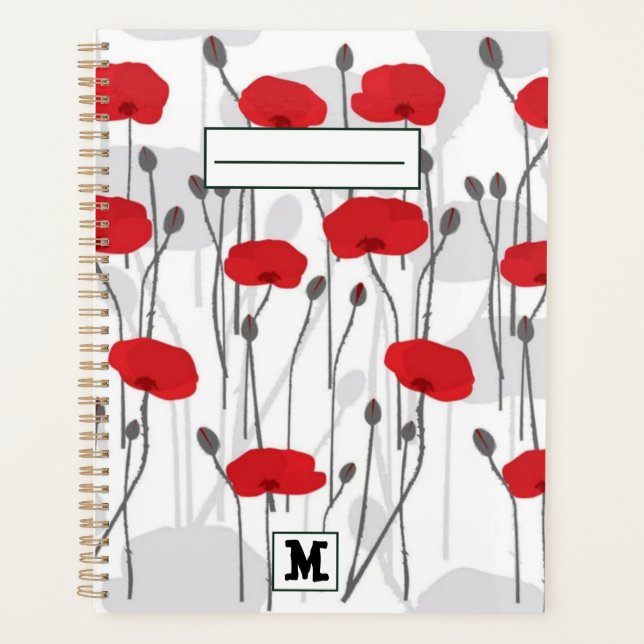 Poppy flower gift botanical pretty monogram planer (Vorderseite)