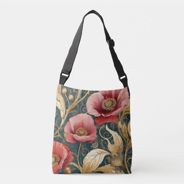 Poppy Garden Bloom - Botanical Art Nouveau Tragetaschen Mit Langen Trägern (Vorderseite)