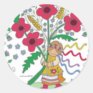 Poppy Girl Ukrainische Volkskunst Runder Aufkleber