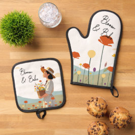 Poppy Illustration Custom Gardener Baker Geschenk Ofenhandschuh & Topflappen-Set