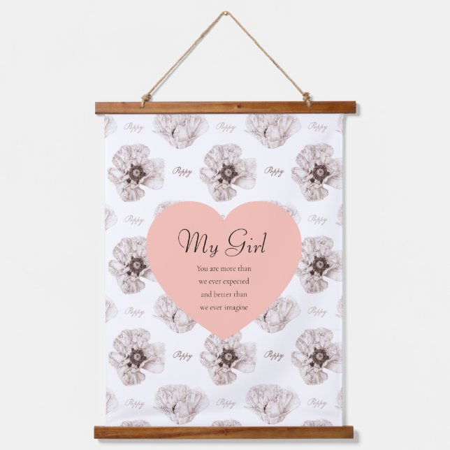 Poppy Illustrierte Blume Wandteppich Mit Holzrahmen (Vorderseite)